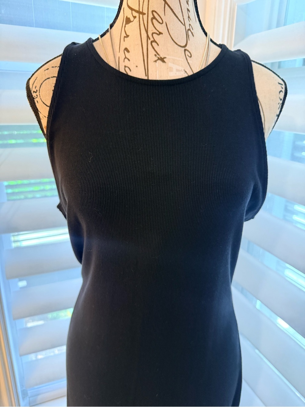Gianna Bini Classic Black Ribbed Tank Top Dress w side slit.